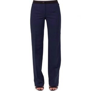 AKRIS Navy Satin Elastic Waist Straight Leg Dress Pants Trousers Women's Size 10